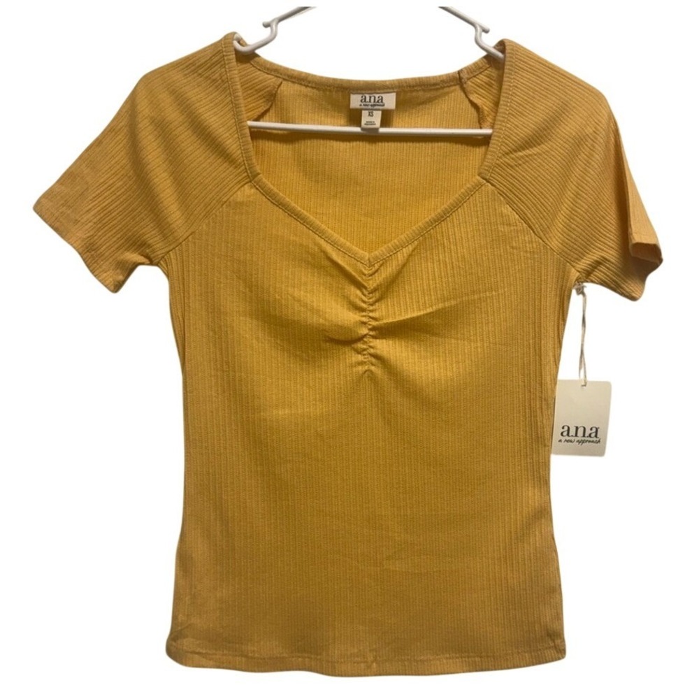 ana a new approach Texas Gold Ribbed Cinched Sweetheart Top XS‎ NEW